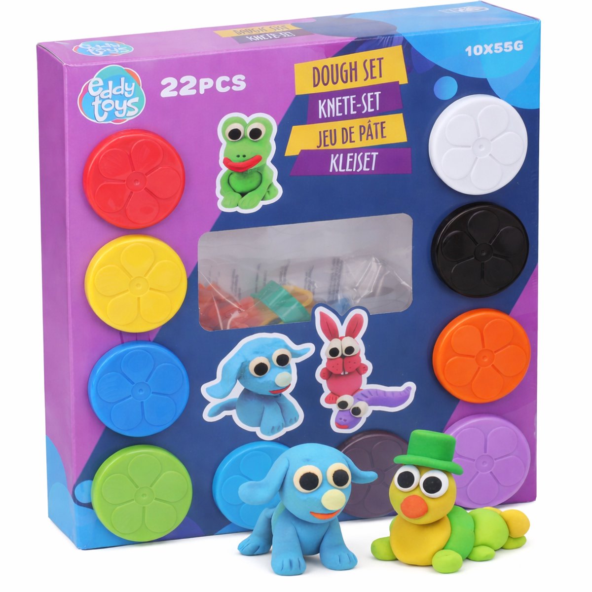 Brandless Sans Marque Eddy Toys Ton-Set 22-teilig – Ton-Set mit 10 Töpfen Ton 55 Gramm und 12 Formen – Ton für Kinder – Bastel-Ton-Set
