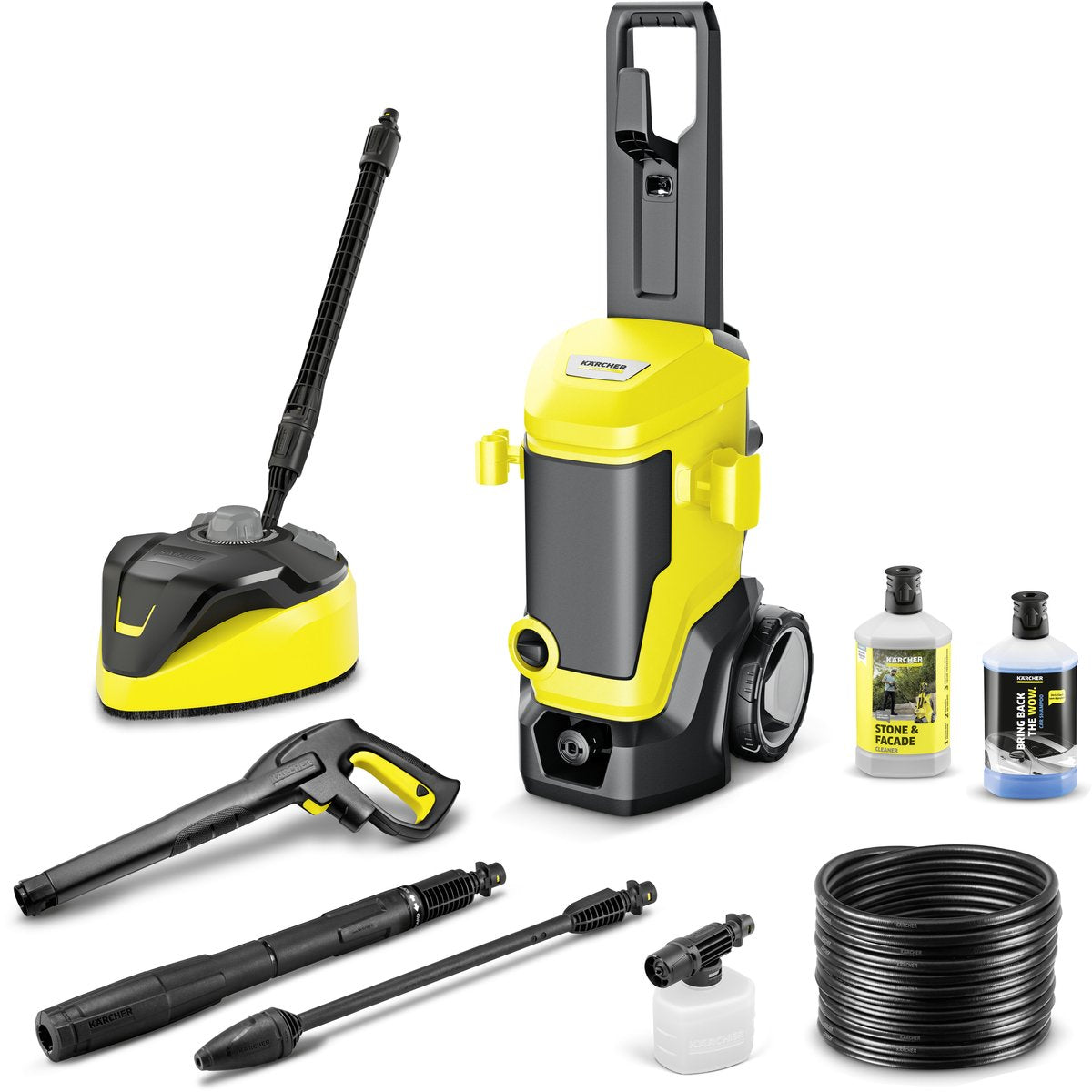 Kärcher K 7 WCM FJ Home Hochdruckreiniger – 180 bar – 600 l h – 60 m² h – Terrassenreiniger T 7 Plus – Schaumstrahl – geeignet für u. a. Auto - Terrasse - Wohnmobile - Wohnwagen - Fahrräder - Motorräder - Gartenmöbel und Bereiche rund um das Haus