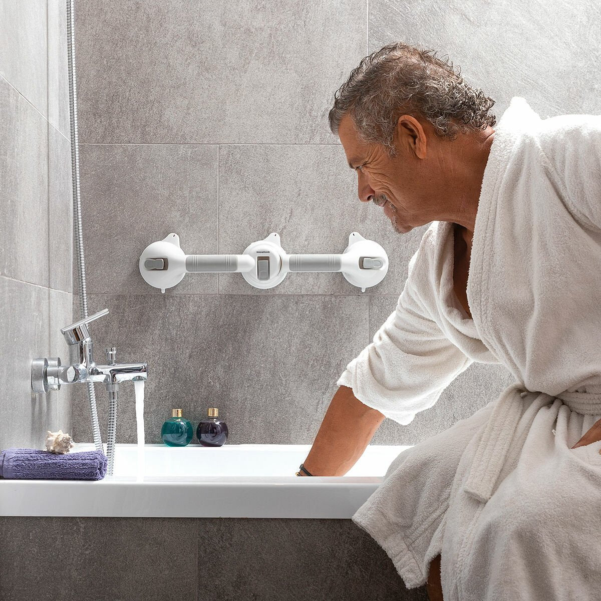 Innovagoods doppelter eckiger Sicherheits-Haltegriff für das Badezimmer, Haltegriff für die Badewanne