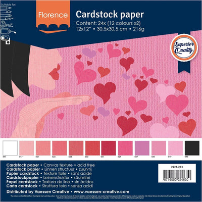Florenz • Kartonpapier, 216 g, Struktur, 30,5 x 30,5 cm, Multipack, Valentinstag, 24 Stück