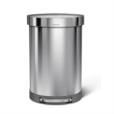 Halbrunder Treteimer von Simplehuman – 60 Liter – mit Taschenrand – gebürsteter Edelstahl