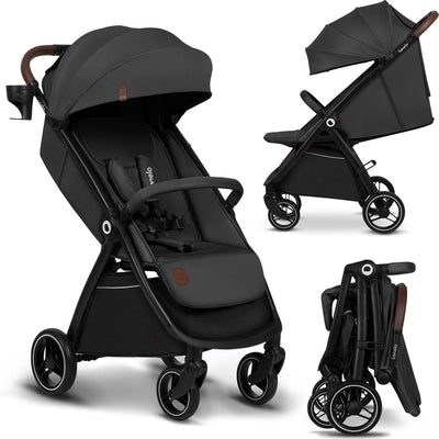 Lionelo Ingrid Buggy – Kinderwagen bis 22 kg – automatisches Klappsystem – 360° EVA-Räder – XXL-Markise mit UPF50+ – verstellbare Rückenlehne und Fußstütze – Panorama-Belüftungspanel – Getränkehalter und Korb