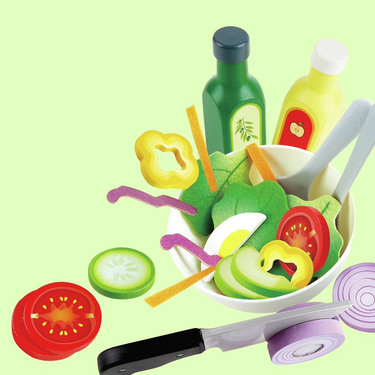Hape Salatspielset – 39-teiliges Spielküchenzubehör mit Gemüse, Schüssel und Dressing, ab 3 Jahren