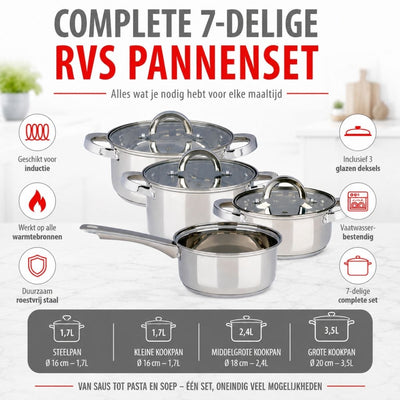 Alpina Induktions-Pfannenset 4-teilig – Kochtöpfe aus Edelstahl mit Glasdeckel – Kochtopf-Set für alle Herdarten geeignet – Kochtopf-Set – Töpfe und Pfannen-Set