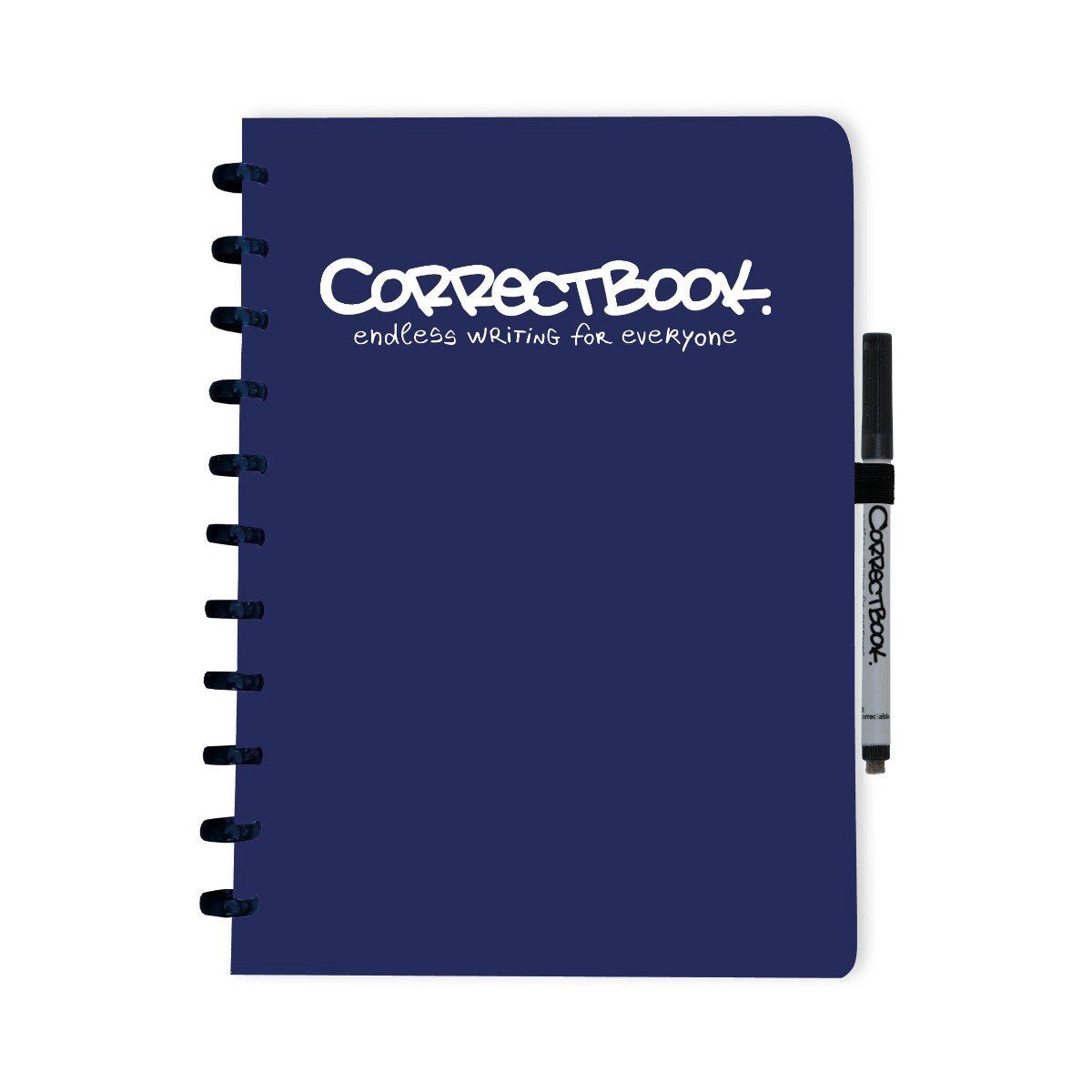 Correctbook a4 löschbares Notizbuch – wiederverwendbares Notizbuch – Mitternachtsblau – blanko – inklusive Stiftwischtuch – kann mit zusätzlichen Seiten ergänzt werden