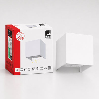Eglo Rincine Wandleuchte für den Außenbereich – Sensor – wiederaufladbar (bis zu 72 Stunden Licht) – 10 cm – weiß – kabellos – dimmbar