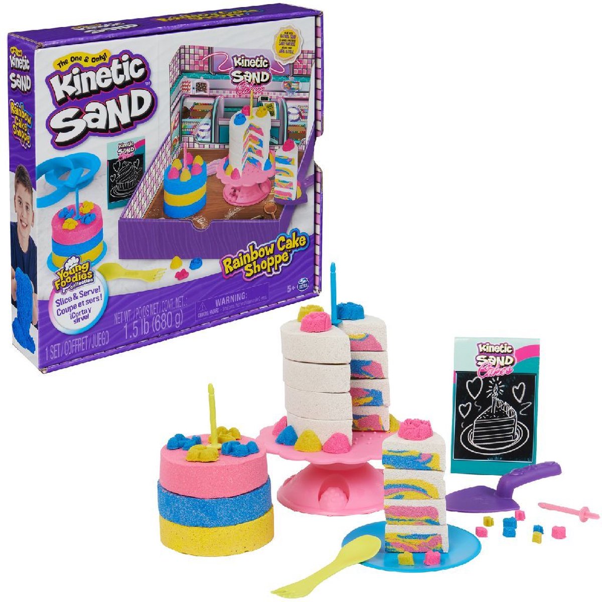 Kinetischer Sand – Regenbogen-Kuchenladen mit 680 g Original 10 Stück Küchenutensilien und Zubehör – Sinnesspielzeug