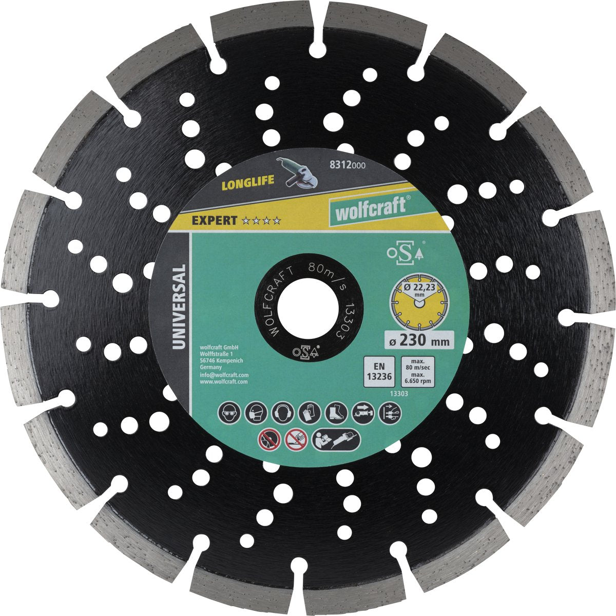 Wolfcraft - Diamant-Trennscheibe ø 230 mm - Diamant-Trennscheibe - Winkelschleifer-Schleifscheibe - 8312000