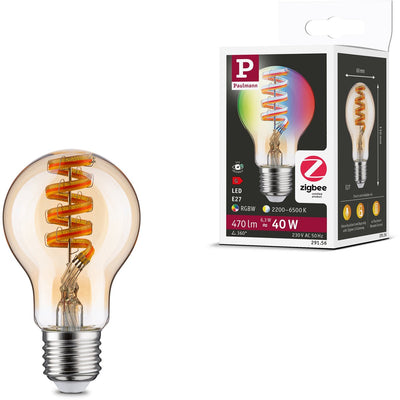 Paulmann Filament 230V Smart Home ZigBee 3.0 LED Glühbirne E27 470LM 6,3W RGBW+ Dimmbar Gold
