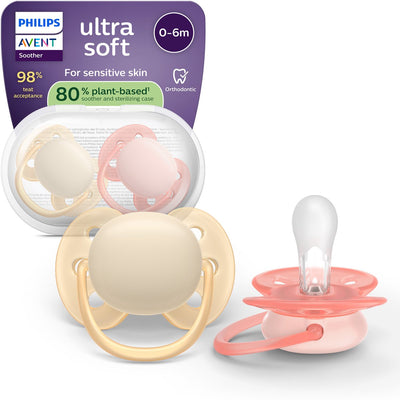 Philips Avent Ultra Soft – superweicher Silikonschnuller (0–6 Monate) – für empfindliche Haut – 2 Stück – scf091 38