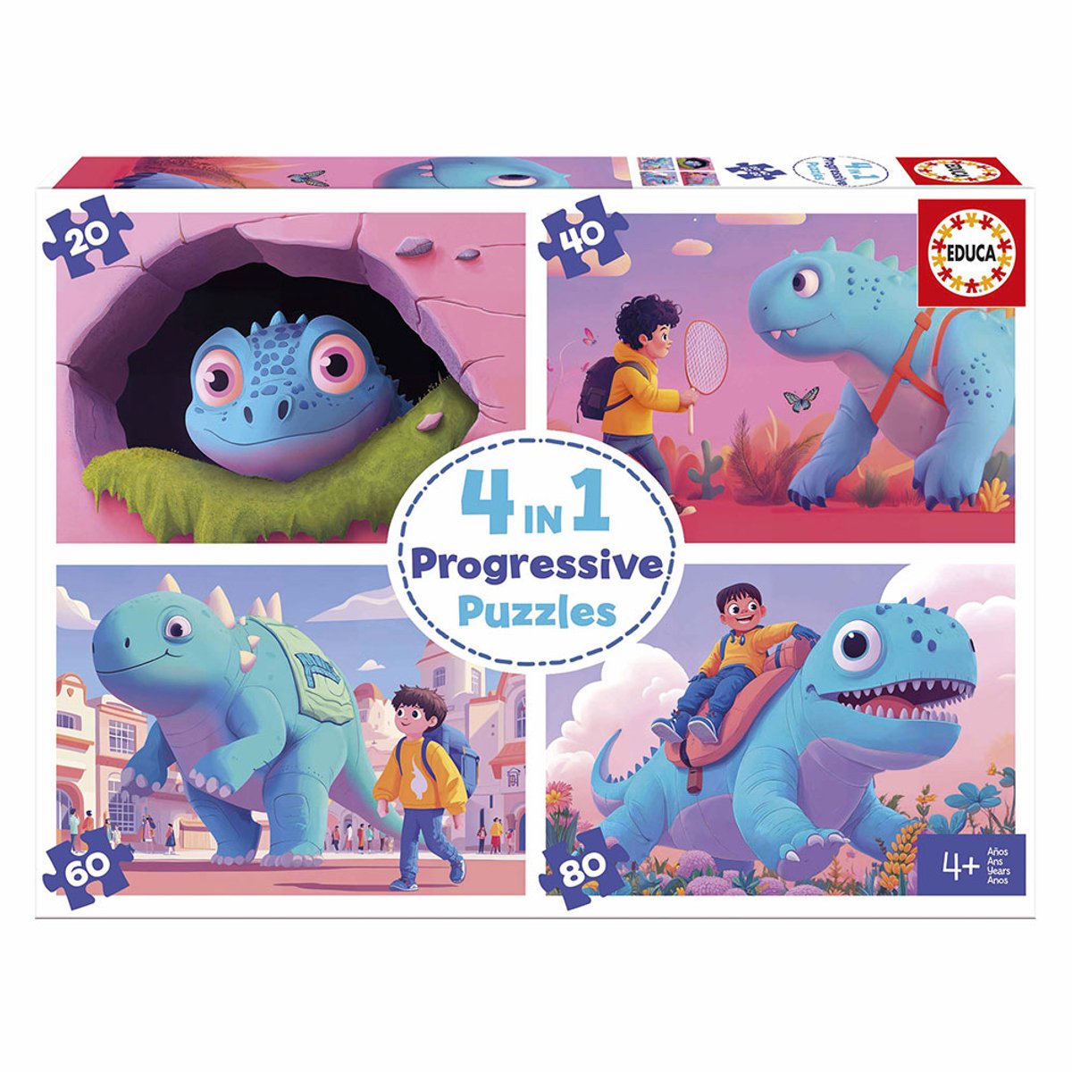 Educa – Set mit 4 Puzzles – freundliche Dinosaurier