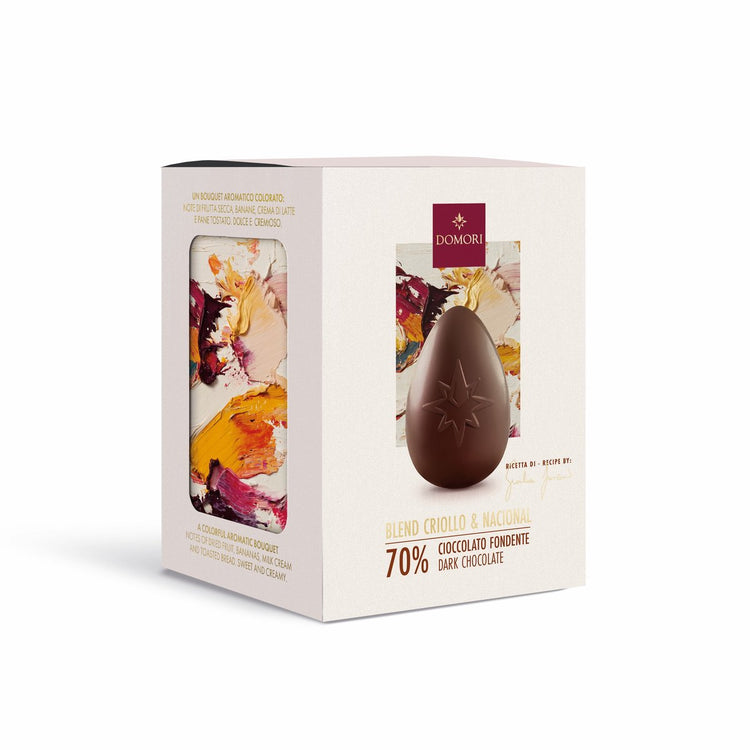 Domori - Gianluca Franzoni Luxus-Osterei aus dunkler Schokolade 70 % Kakao – Ei aus dunkler Schokolade von Ecuador Criollo – Premium-Schokoladengeschenk mit Überraschung – 70 g