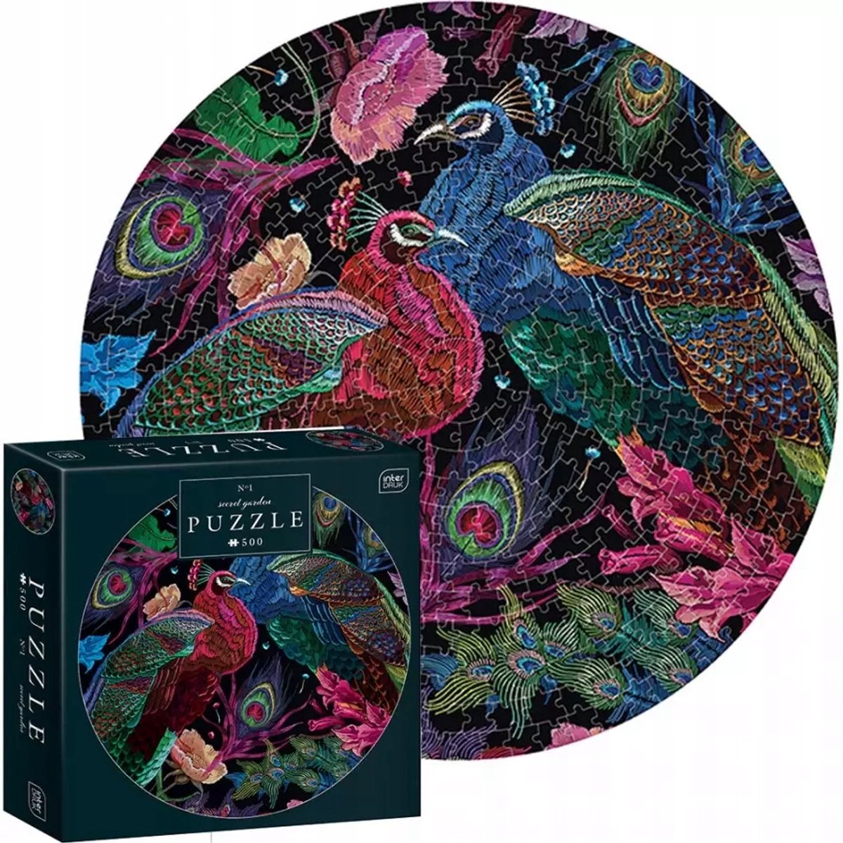 Geronimo Games Interdruk Puzzle 500 Teile – Farben der Natur, rund um den Pfau