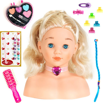 Klein Toys Prinzessin Coralie – Mützenkopf „Little Sophia“ mit Make-up – 22 cm groß – waschbar – mit Haarbürste, Kamm, Haarspangen – dermatologisch getestetes Make-up