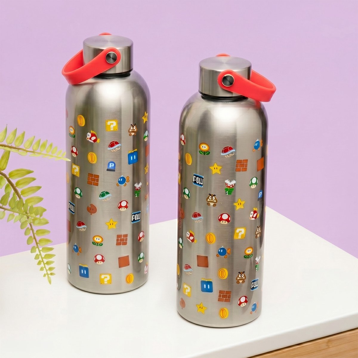 Paladone Super Mario Metalltrinkflasche mit Trageschlaufe – Edelstahlflasche 500 ml –