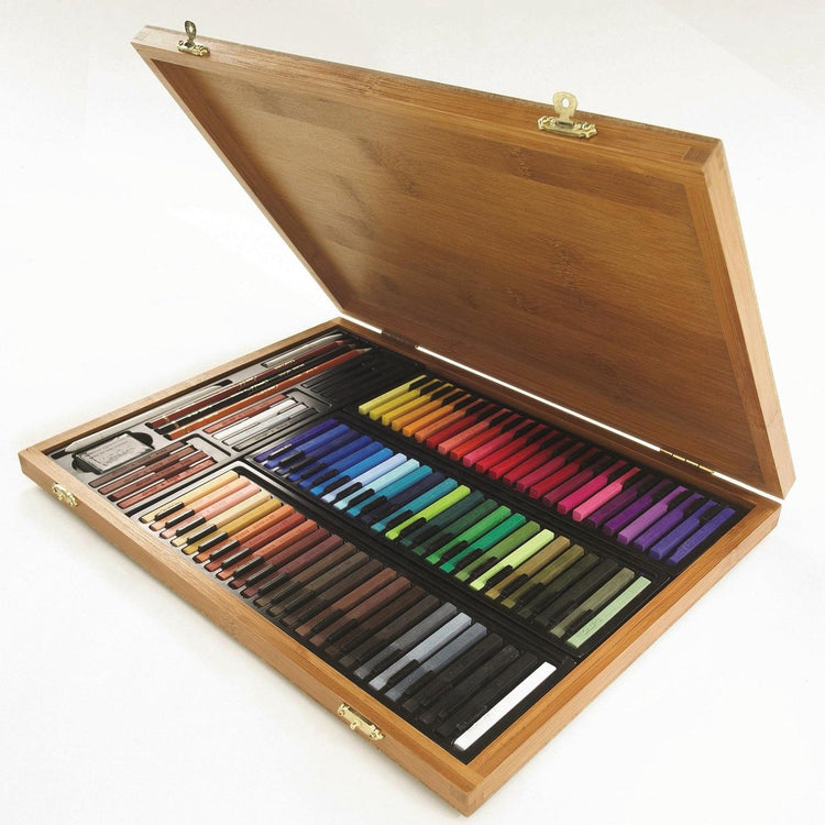 Conté à paris 50174 Bambus-Kunstset 84 Quadrate + Zubehör | Pastell-Zeichenset im Bambusetui