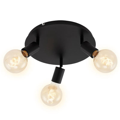 Briloner Perle - Deckenstrahler 3-flammig - Deckenlampe Retro Vintage - Strahlerköpfe drehbar - 3x E27 - max. 60 W – Metall – Schwarz – ø 30 cm