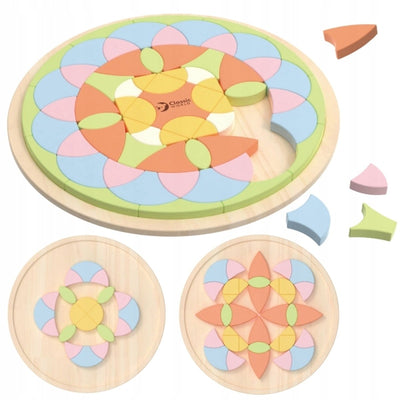 Klassisches Welt-Mandala-Puzzle aus Holz mit Blume