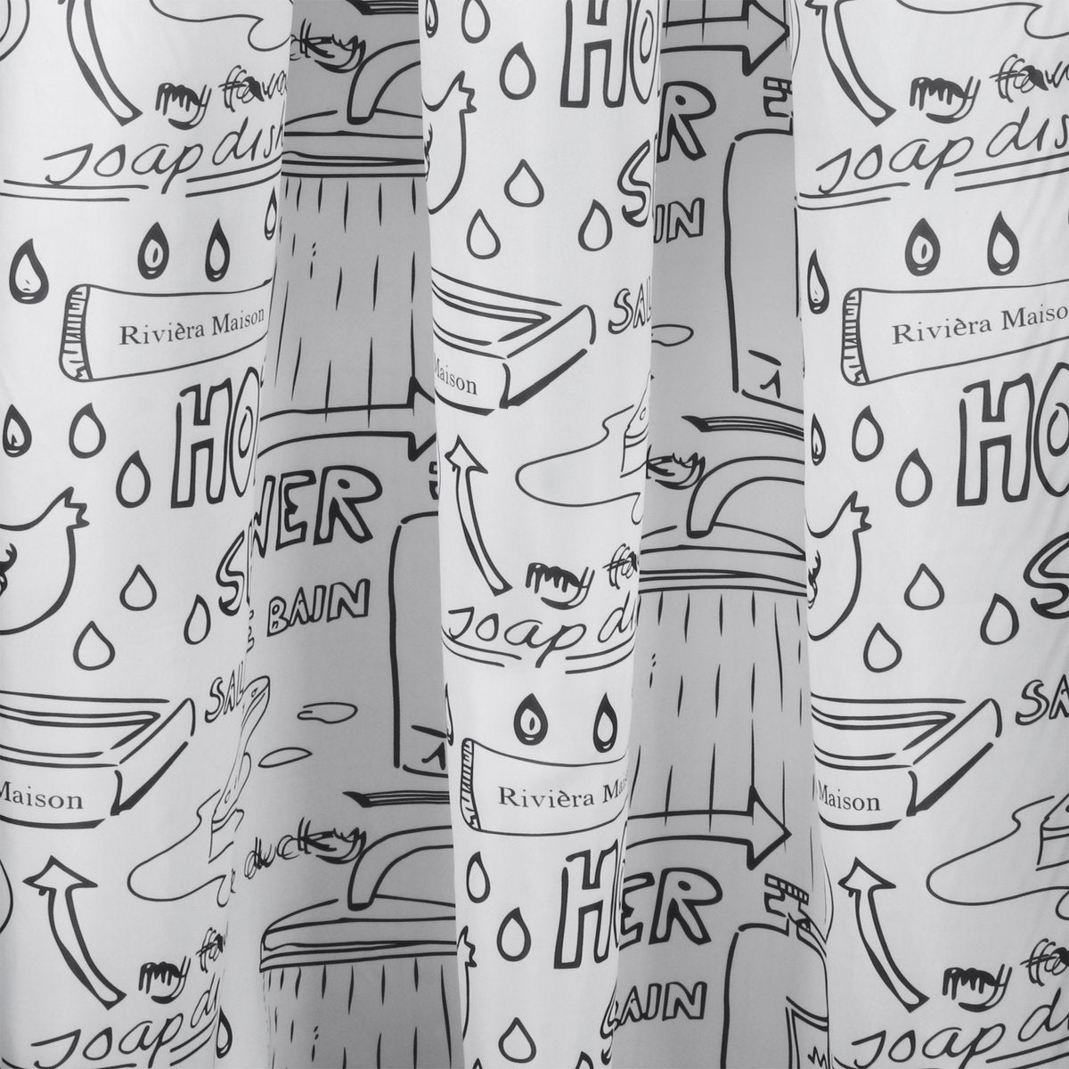 Differnz Duschvorhang Badewanne – 180 x 200 cm – beschwert – 100 % Polyester – Weiß Schwarz