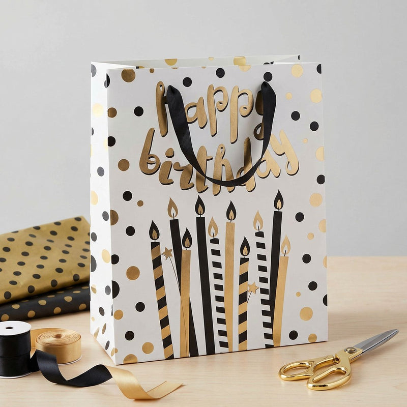 Markenlos Sans Marque Geburtstagsgeschenktüte 32x26x12 cm - Geburtstagsgeschenktüte mit Henkel - Geburtstagsgeschenktüte mit Happy Birthday-Design - Geschenktüte für Geburtstagsgeschenke - 1 zufällige Variante