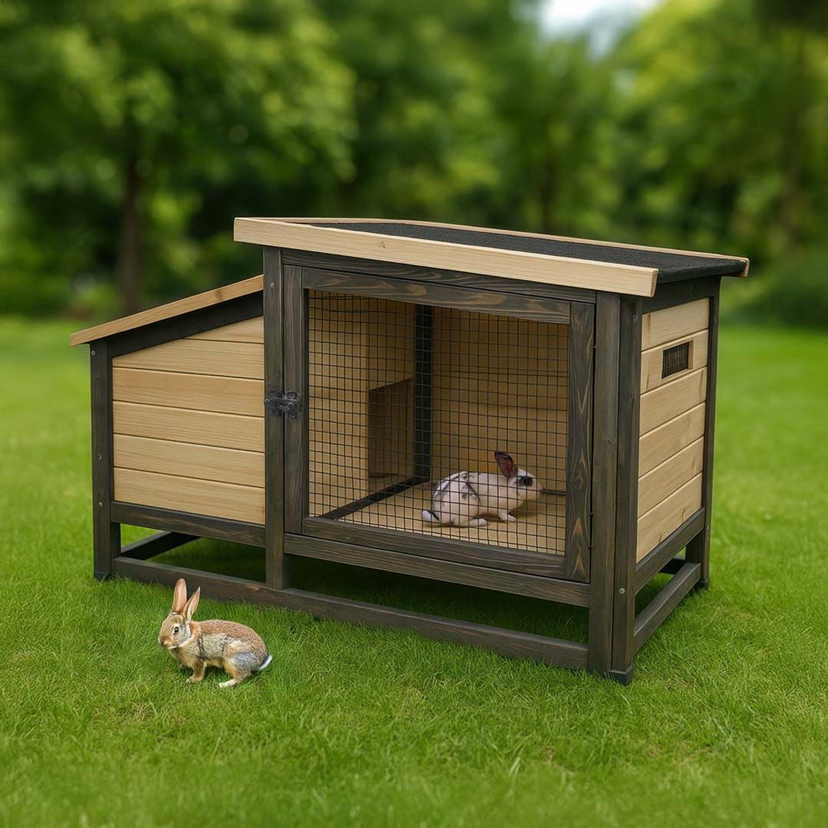 Duvo plus Woodland Design Kaninchenstall Bunny Barnette 111x55x68 cm Holzfarben