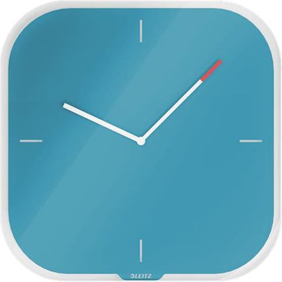 Leitz Eitz gemütliche stille Glaswanduhr – beschreibbare Wanduhr inklusive Marker – heiteres Blau