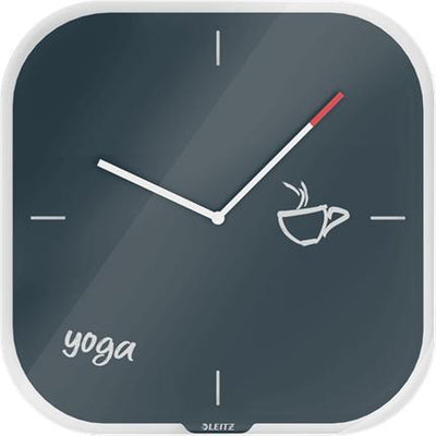 Leitz gemütliche stille Glas-Wanduhr – beschreibbare Wanduhr inklusive Marker – ideal für Home-Office und Arbeiten von zu Hause aus – Samtgrau