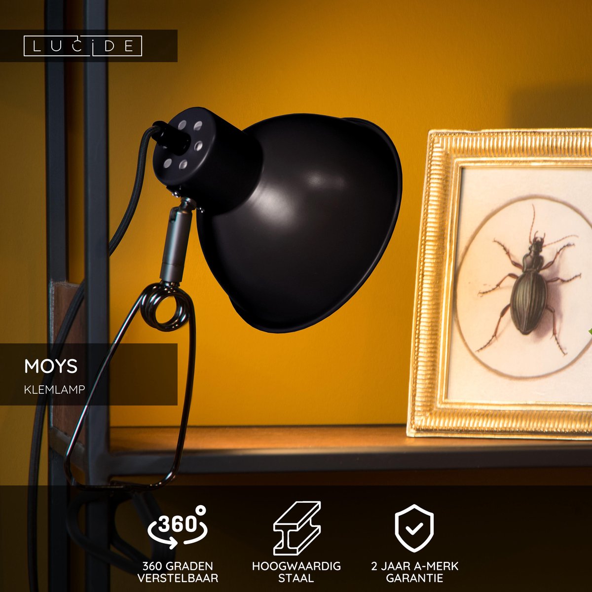 Lucide Moys - Klemmlampe - 1xe27 - schwarz
