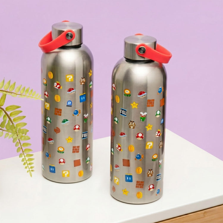Paladone Super Mario Metalltrinkflasche mit Trageschlaufe – Edelstahlflasche 500 ml –