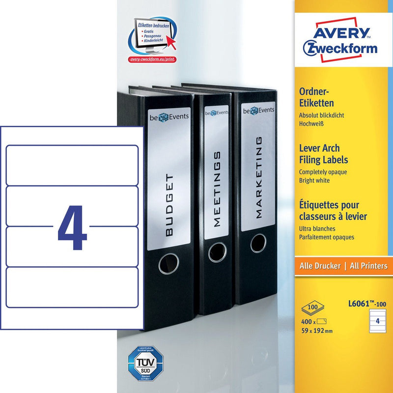 Avery Ordnerrückenetiketten, weiß, 192,0 x 59,0 mm, permanent klebend
