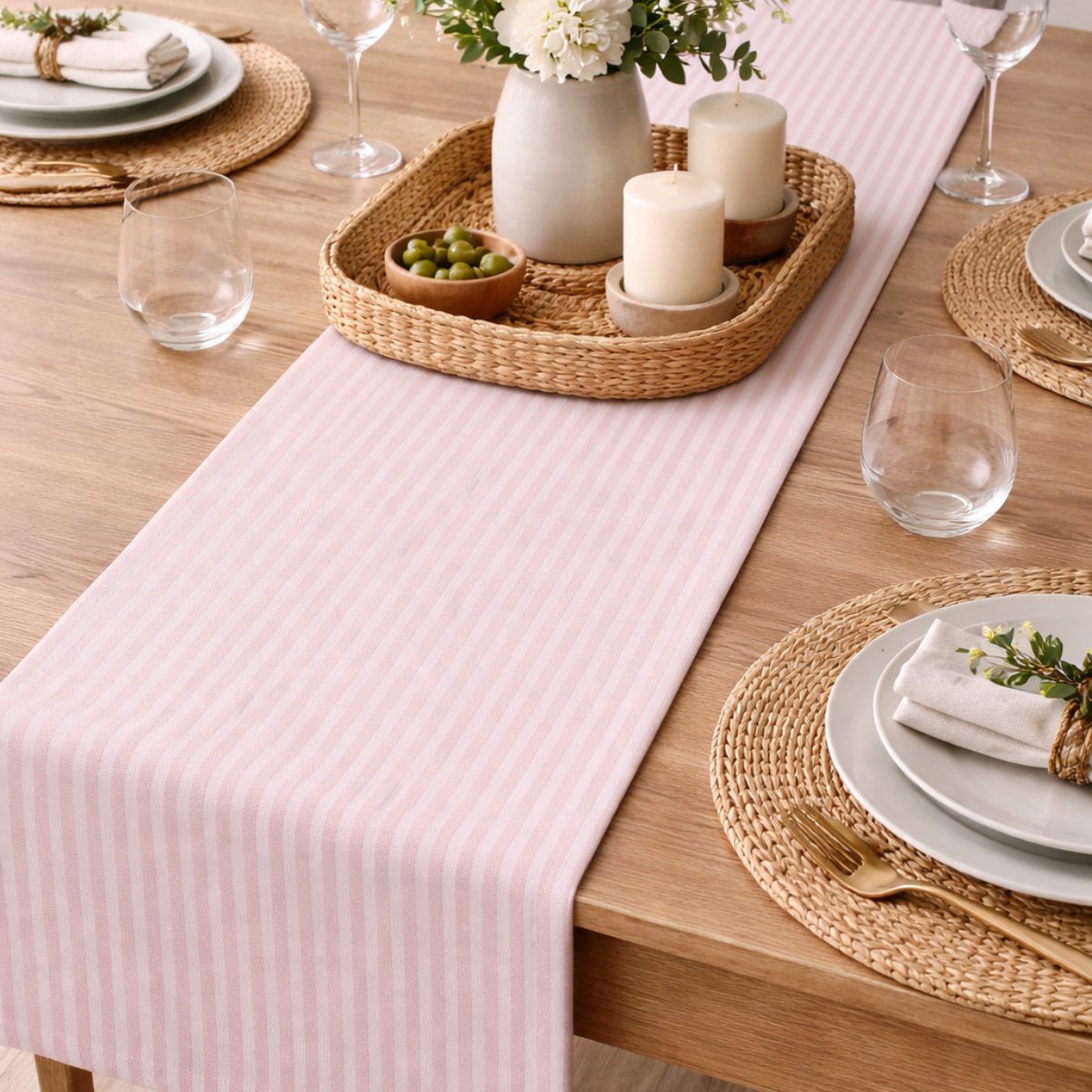 Arti casa Tischläufer 35x150 cm – Tischläufer rosa gestreift – Tischläufer für Esstisch – längliche Tischdekoration – rosa und weiß