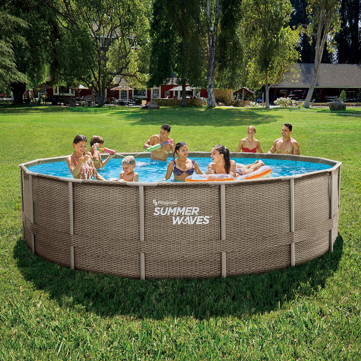 Sommerwellen Schwimmbad Elite Rahmen 488 x 122 cm dunkler dreifacher Korbweave + Filterpomp