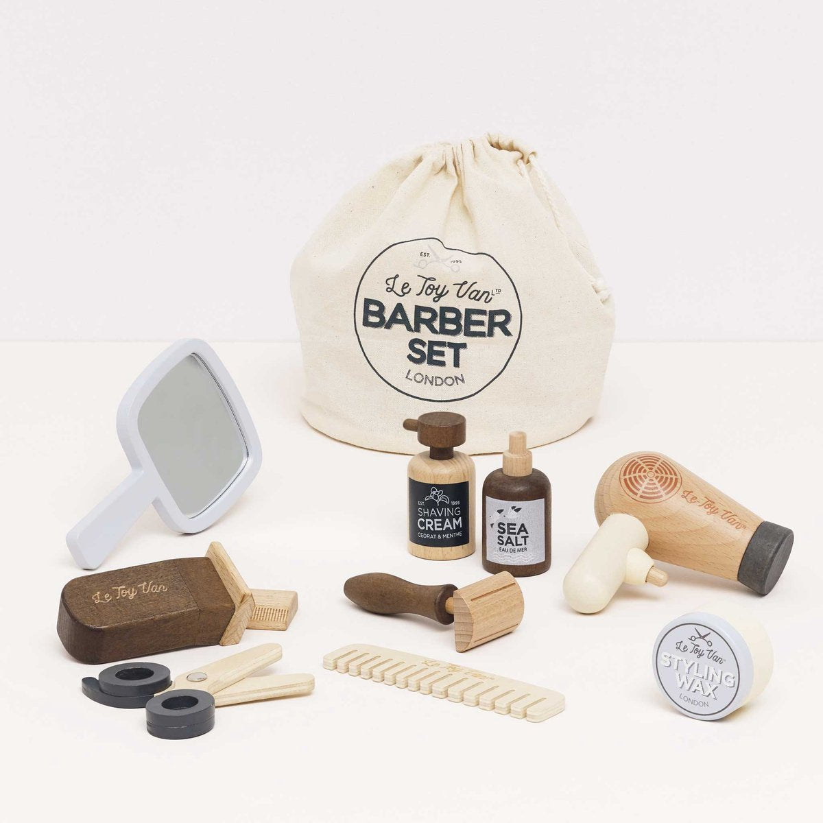 Le Toy aus Holz-Friseur-Set – Spielzeug-Friseur und Barbier FSC 100 %.