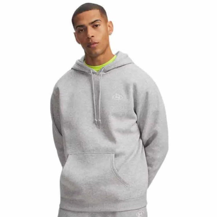 Under Armour UA Rival FLC Hoodie – Grauer Herren-Sportpullover – Mod Grey Light Heather – Weiß