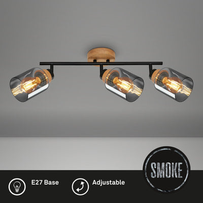 Briloner - Hema - Deckenlampe, Deckenlampe, Lampe, Rauchglas, drehbar, Wohnzimmerlampe, Schlafzimmerlampe, Küchenlampe, Schwarz-Holz