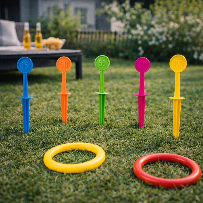 Eddy Toys Ringwurfspiel 10-teilig – Ringwurfspiel mit Wertung – Wurfspiel für drinnen und draußen – Outdoor-Spielspielzeug für Kinder – Ringwurfspiel Gartenspiel für Kinder – Ringwurf-Set