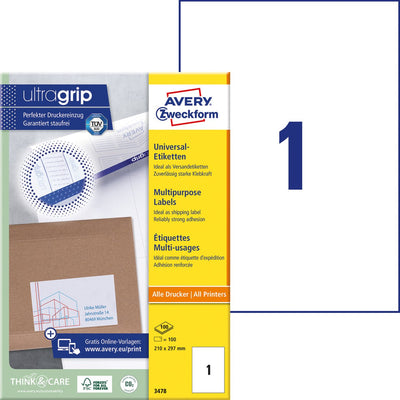 Etiketten avery zweckform 3478 universal 210x297mm