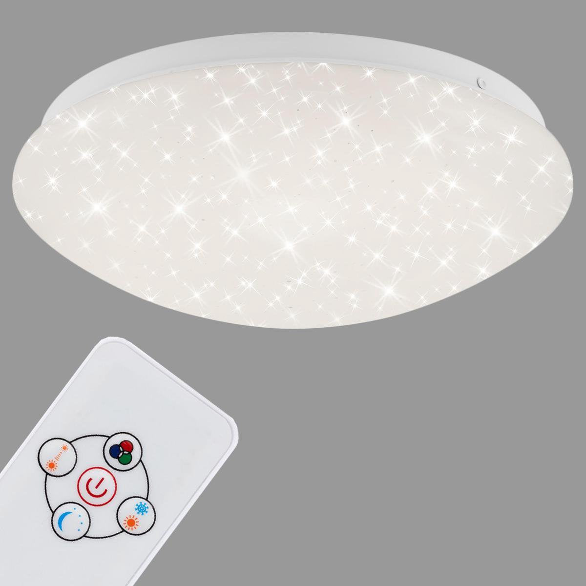 Briloner Mond – LED-Deckenleuchte – dimmbar – Deckenleuchte mit Sternenhimmel-Effekt – RGBW – mit Fernbedienung – ø26 cm – weiß