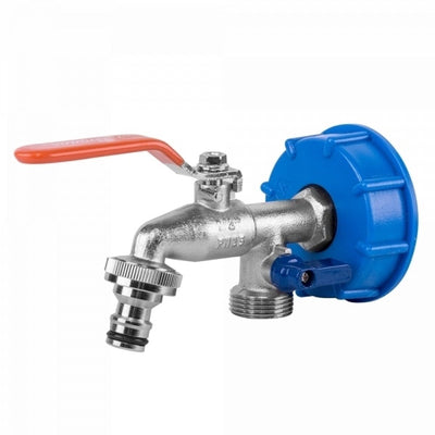 Bradas IBC-Adapter S60x6 – doppelter 3/4-Hahn + zwei 3/4-Hahn-Adapter – vernickeltes Messing