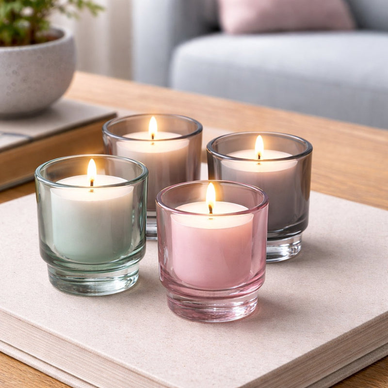 Arti Casa Teelichthalter 4er-Set – Teelichthalter aus Glas mehrfarbig – Teelichthalter für Tisch und Wohnzimmer – ø7,3 x 8,5 cm
