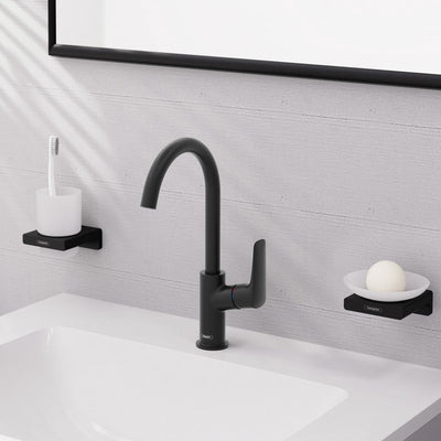 Hansgrohe Logis – Waschtisch-Mischbatterie – Einhebelbedienung – ohne Ablaufgarnitur – 210 mm – schwenkbarer Auslauf – mattschwarz