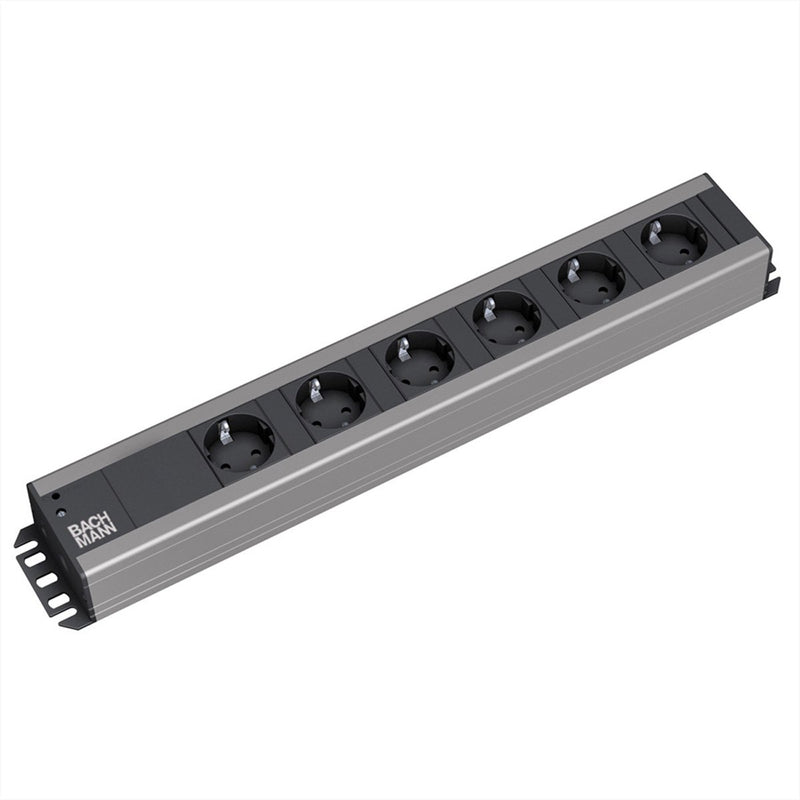 Bachmann Steckdosenleiste 6-fach Schutzkontakt, 19-Zoll-Rack-kompatibel, 2 m