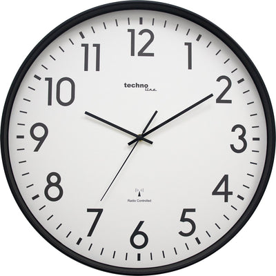Technoline wt 8998 – Wanduhr – analog – rund – Kunststoffrahmen – funkgesteuerte Zeitanzeige – Zahlen – Schwarz – Weiß – ∅ 50,5 cm