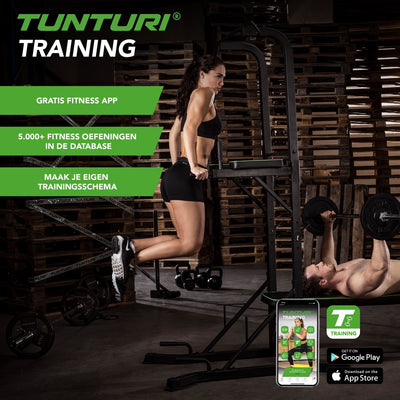 Tunturi PT60 Power Tower - Klimmzugstation - Dipstation - Sit Up - Bankdrücken - inkl. kostenlose Fitness-App
