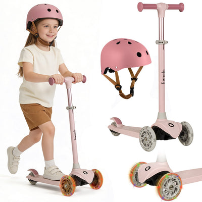 Lionelo Jessy Kinderroller + Kinderhelm – Roller 3 Räder – Altersgruppe 3+ – max. 50 kg – LED-Beleuchtung in den Rädern – höhenverstellbar 65–70–75–80 cm