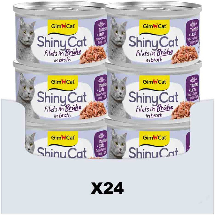 Gimcat 24 x 70 g – Shinycat-Filets in Brühe Thunfisch + Lachs