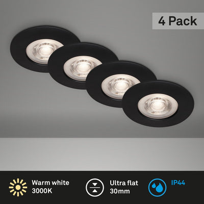 Briloner – 4er-Set LED-Einbaustrahler – Badezimmerbeleuchtung – ø9 cm – IP44 – 4,9 W – 480 lm – 3.000 K – Schwarz