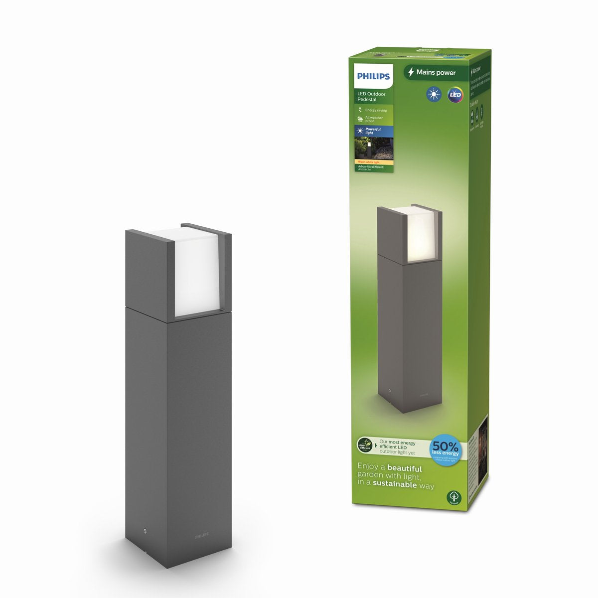 Philips LED Philips Arbor Sockelleuchte – ultraeffizient – Anthrazit – 3,8 W