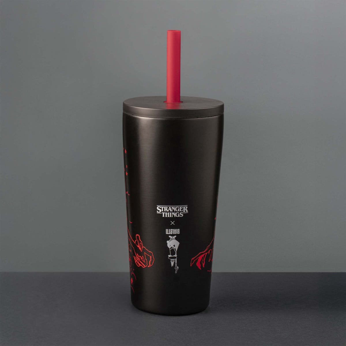 Bialetti Stranger Things – Thermosbecher mit Strohhalm – Edelstahl – 600 ml – leuchtet im Dunkeln – Reise-Trinkbecher