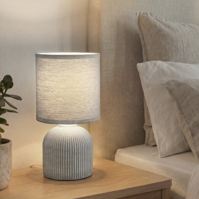 Briloner ino – Schlafzimmer-Tischlampe – mit Stoffschirm, Keramiksockel – Nachttischlampe – Tischlampe – ø15 cm x 28 cm – grau